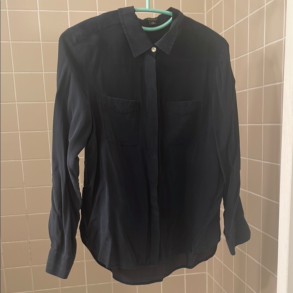 Ann Taylor Navy 100% Silk Blouse